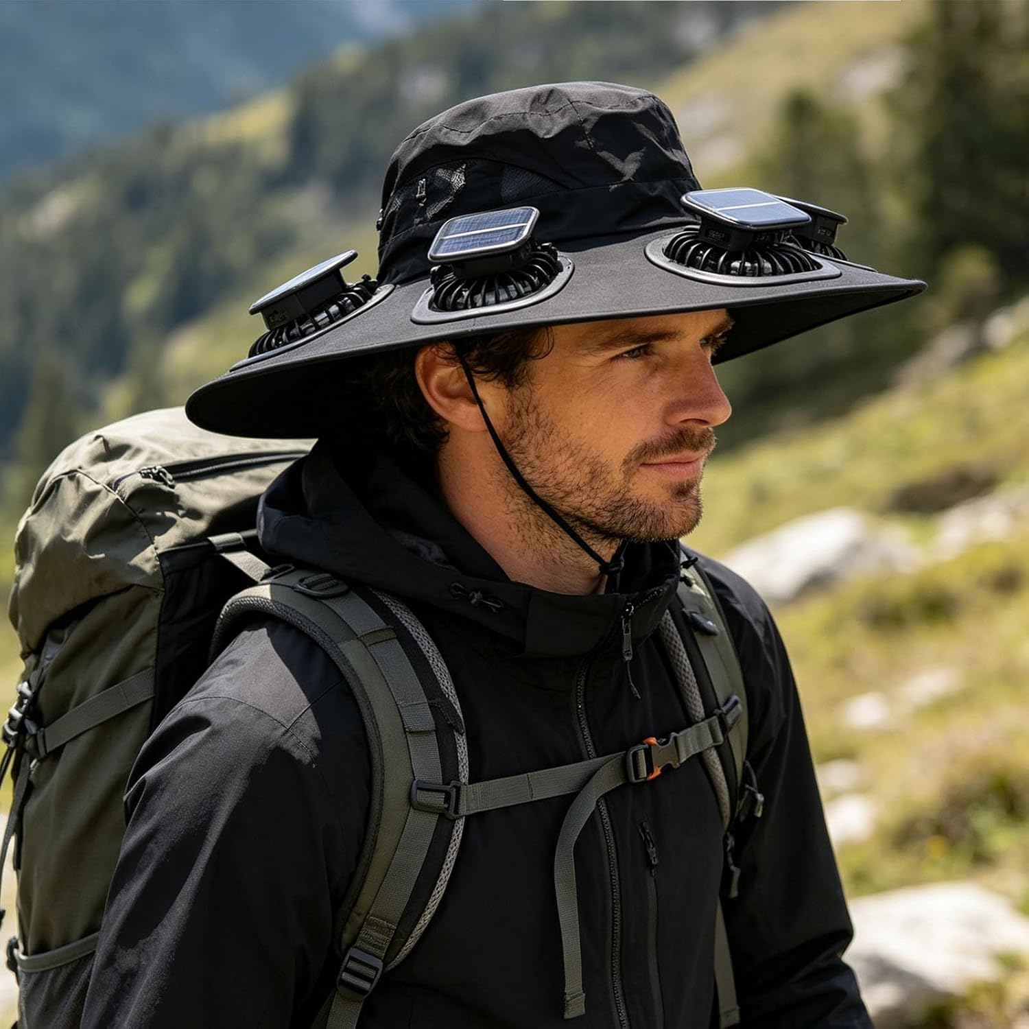 Fishing Hat - 2026年ホットサマー6ファンバイザーキャップソーラーファンハット通気性UVカットワイドブリムサンキャップ男性用アウトドアハイキングキャンプ釣り用
