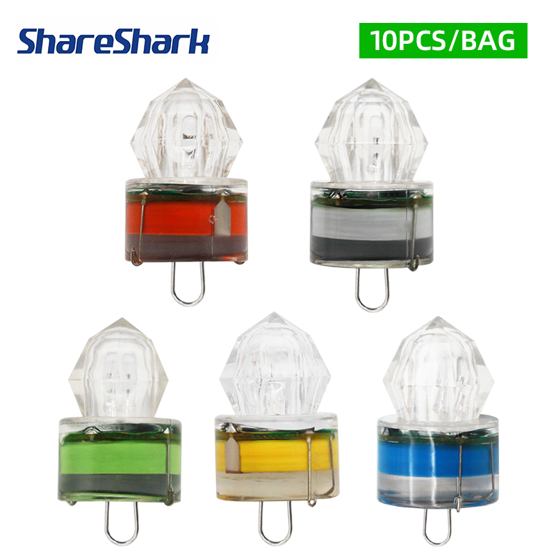 Fishing Bag Waterproof - ShareShark 10個入り LED釣りライト 水中遠投防水ダイヤモンドチューブ カラフルルアー 夜釣り用