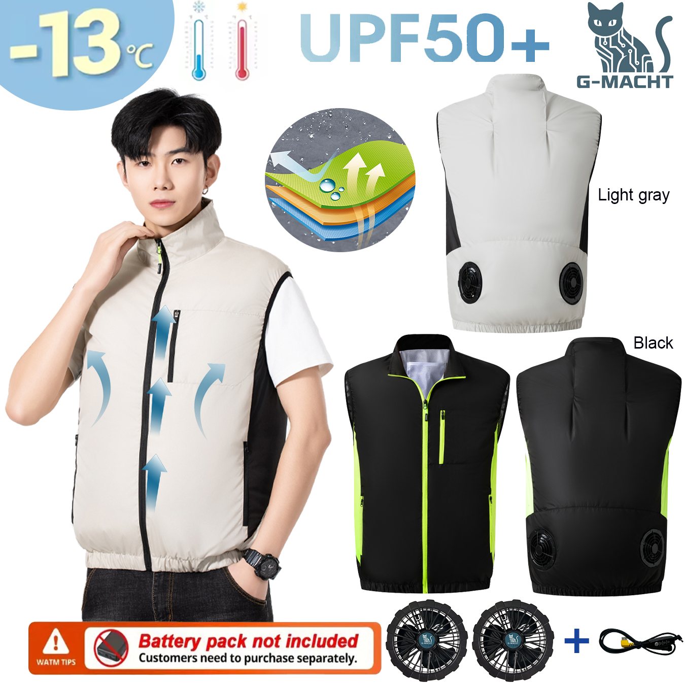 Fishing Vest - 夏用通気性ウェアラブル冷却ファンベストアイス冷却エアコン服屋外釣り用耐熱