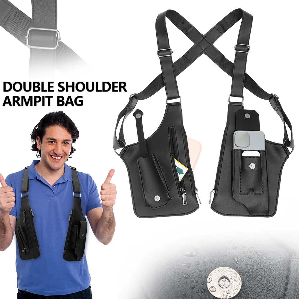 Fishing Bag Waterproof - 脇の下盗難防止バッグ PU ダブルショルダーストラップ マルチポケット アウトドア盗難防止戦術釣りバッグ 防水男性脇の下バッグ