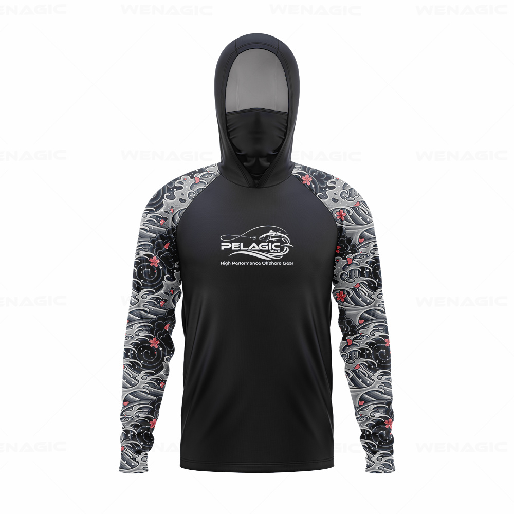 Fishing Hoodie - 男性用長袖Tシャツ,釣り服,UV保護