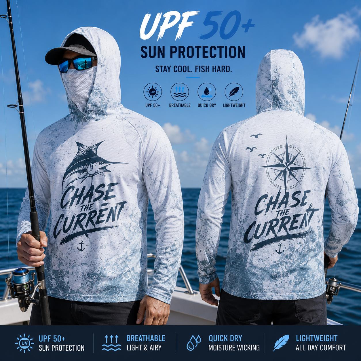 Fishing Hoodie - フィッシング フーディー シャツ メンズ 長袖 プロテクション