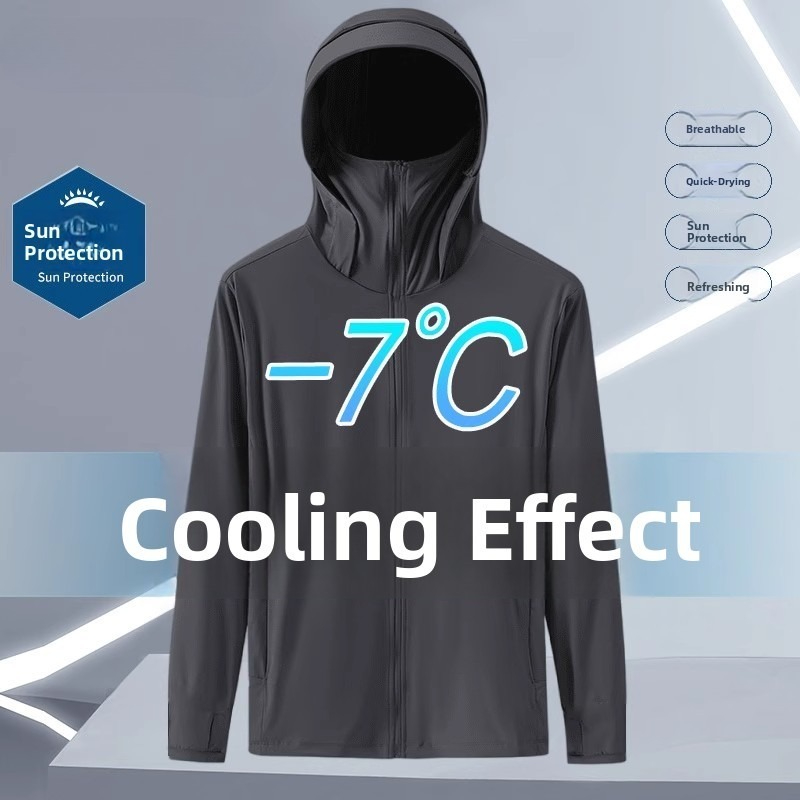 Fishing Hoodie - 夏用アイスシルク薄型フード付きUV保護日焼け止め服アウターウェアメンズ釣り日焼け止め服ブランドレスファッション…