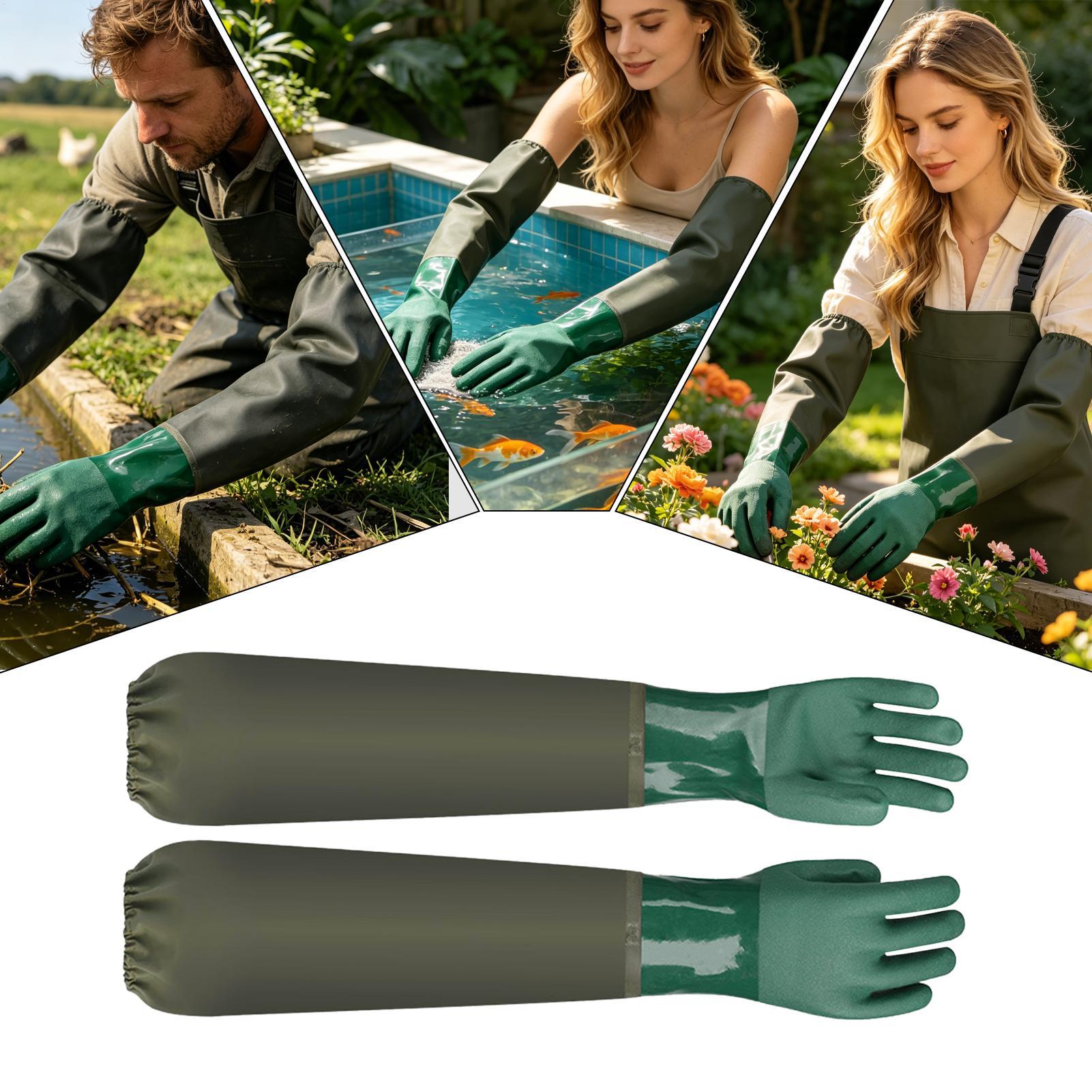 Fishing Gloves - 防水ゴム手袋 長持ち耐久性のあるロングフィッシンググローブ 家庭用池の食器洗い、車両清掃用