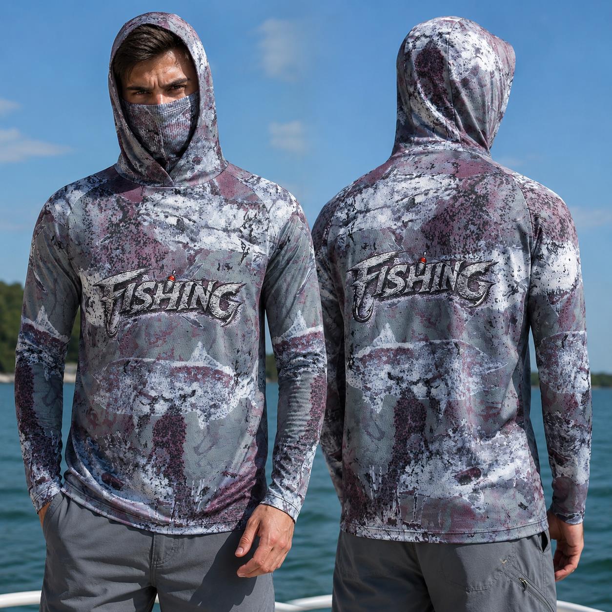 Fishing Hoodie - 釣り用シャツ フード付き メンズ 釣り服 長袖 アウトドア