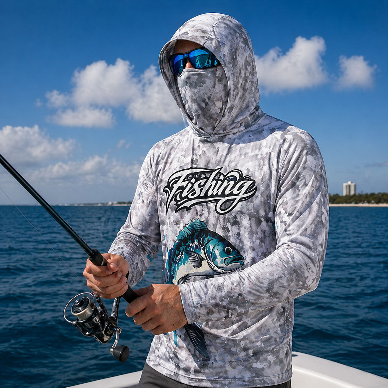 Fishing Hoodie - 釣り用フード付きシャツ メンズ釣り服 長袖 アウトドア 夏用マスク付きパーカー トップス