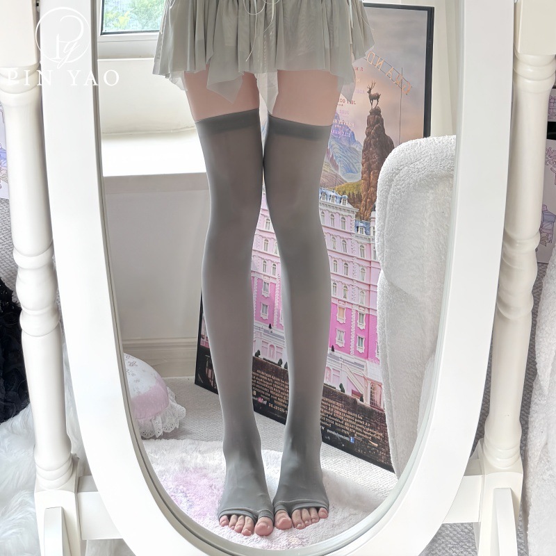 Fishing Socks - つま先なしミッドカーフソックス シアー肌色日焼け止めストッキング 女子学生用 春用フィッシュマウスオーバーニーソックス サイハイソックス