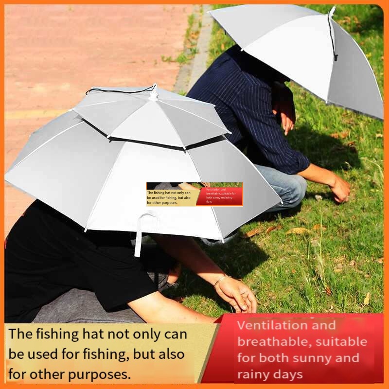 Fishing Hat - 傘帽子 ヘッドマウント式二層大型日傘 防雨折りたたみ式オーバーヘッド傘 屋外釣り茶摘み帽子