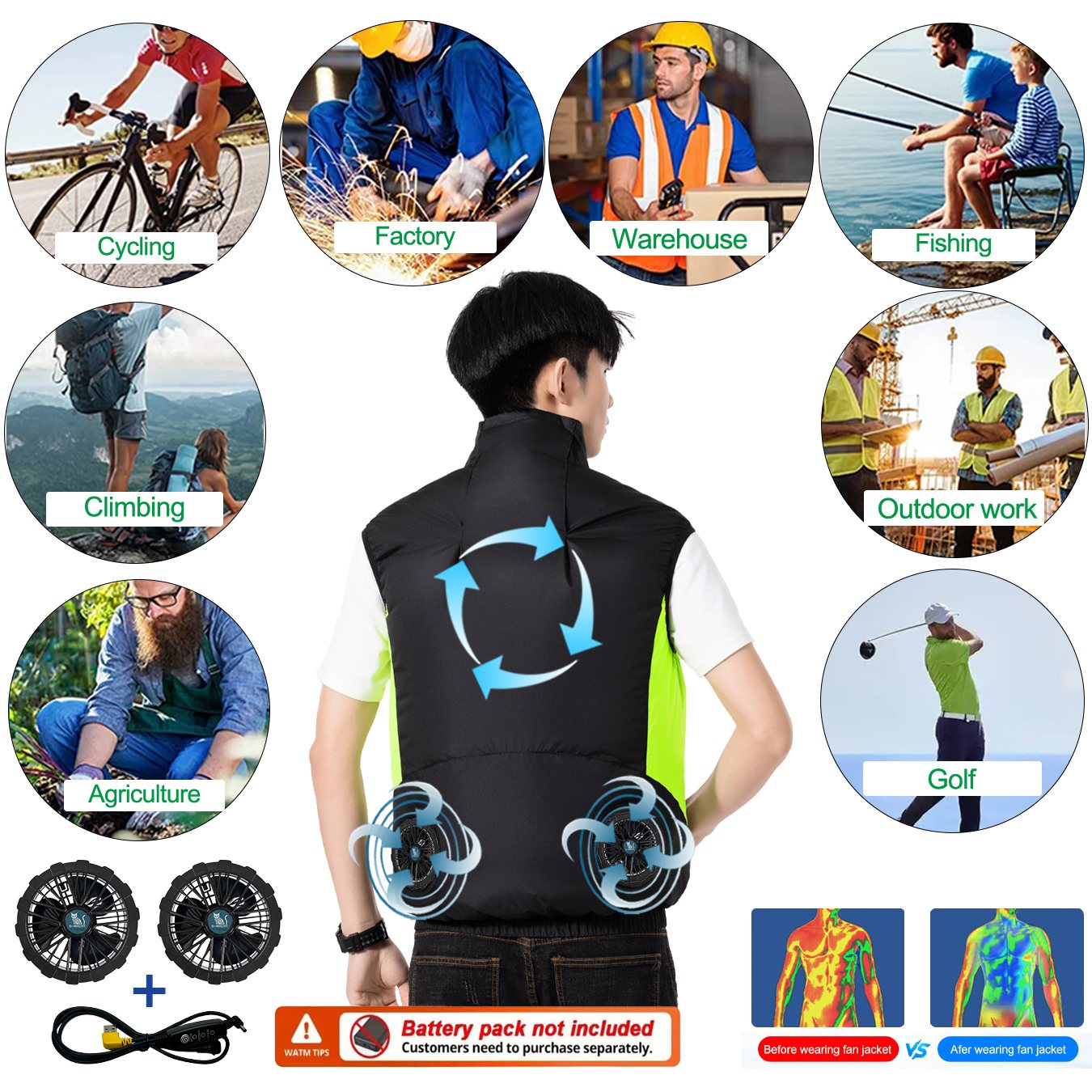 夏用通気性ウェアラブル冷却ファンベストアイス冷却エアコン服屋 - Fishing Vest のレビューと価格