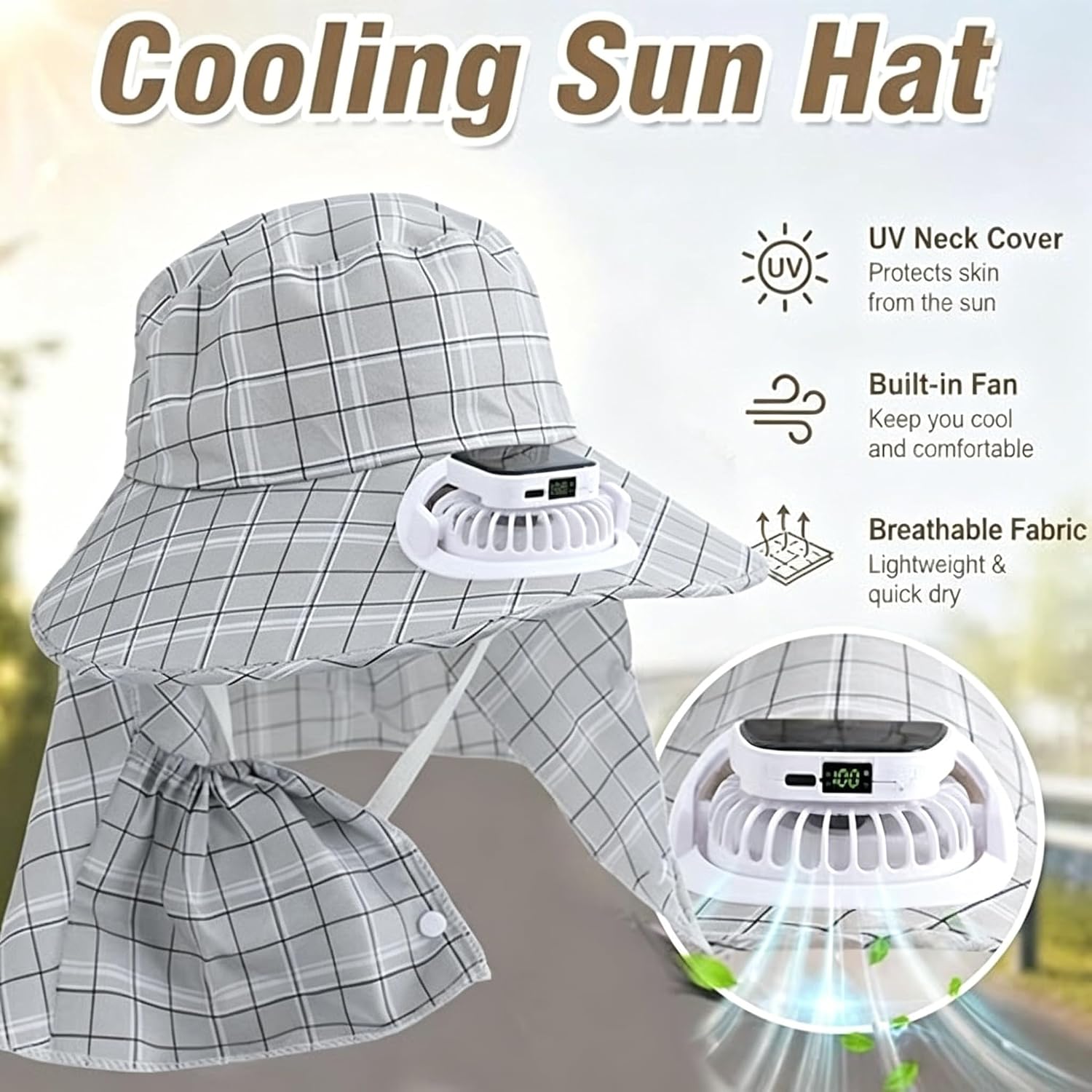 1PC ソーラーパワーネックガードファンハット USB 充電 - Fishing Hat のレビューと価格
