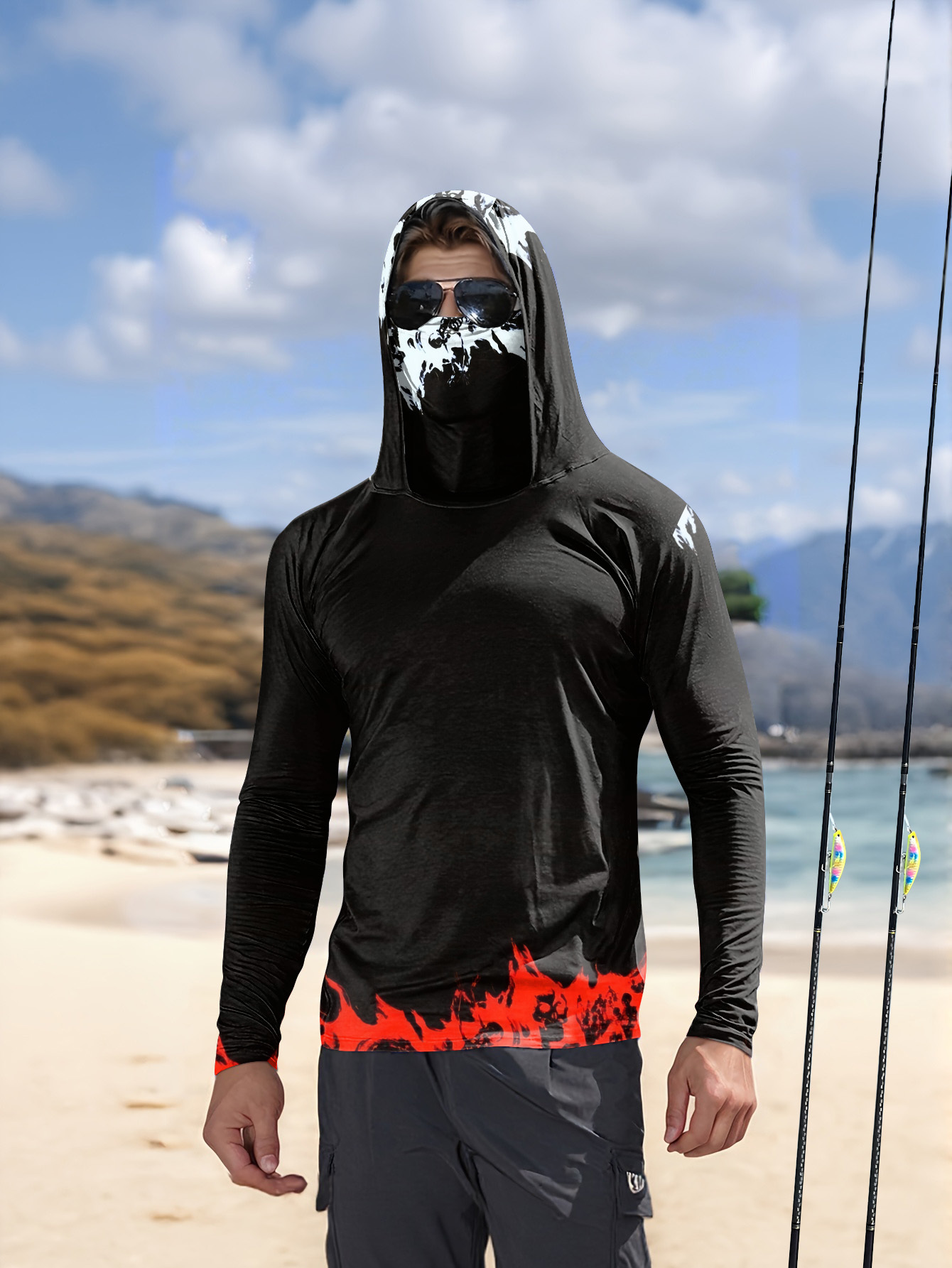 男性フード付き釣りシャツ長袖釣り服釣り t シャツ uv 保 - Fishing Shirt Uv Protection のレビューと価格