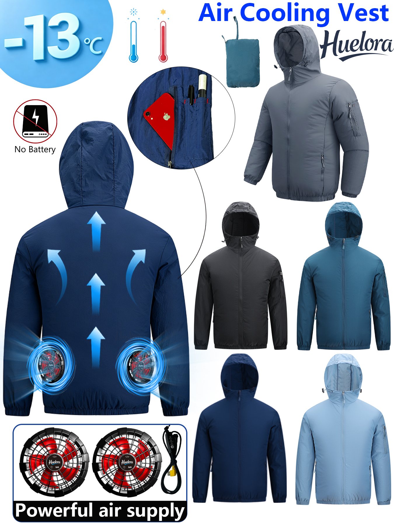 メンズフード付きUSB冷却ジャケット、デュアルファン搭載、夏 - Fishing Hoodie のレビューと価格