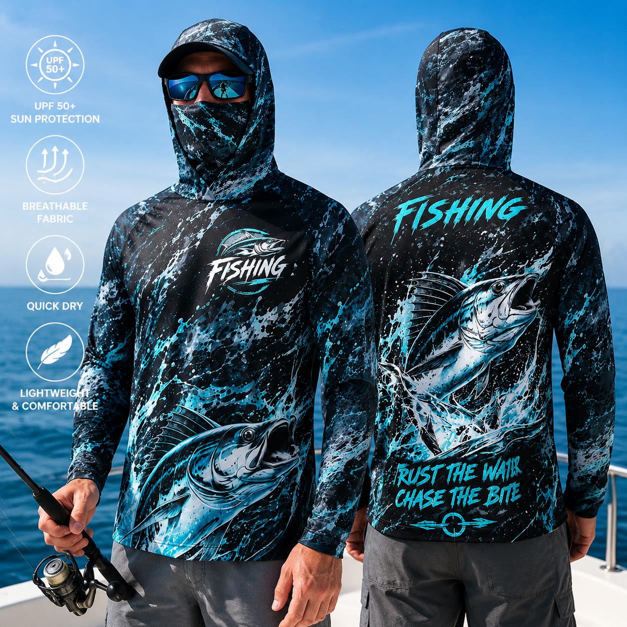 メンズフード付きフィッシングシャツ UPF日焼け止め 通気性 - Fishing Hoodie のレビューと価格