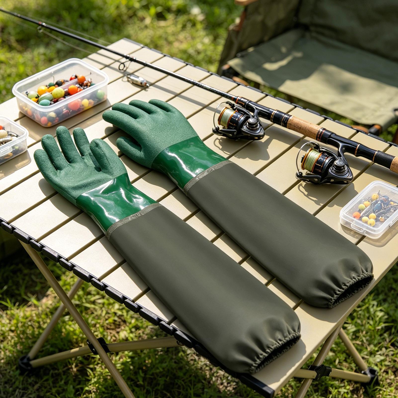 防水ゴム手袋 長持ち耐久性のあるロングフィッシンググローブ  - Fishing Gloves のレビューと価格