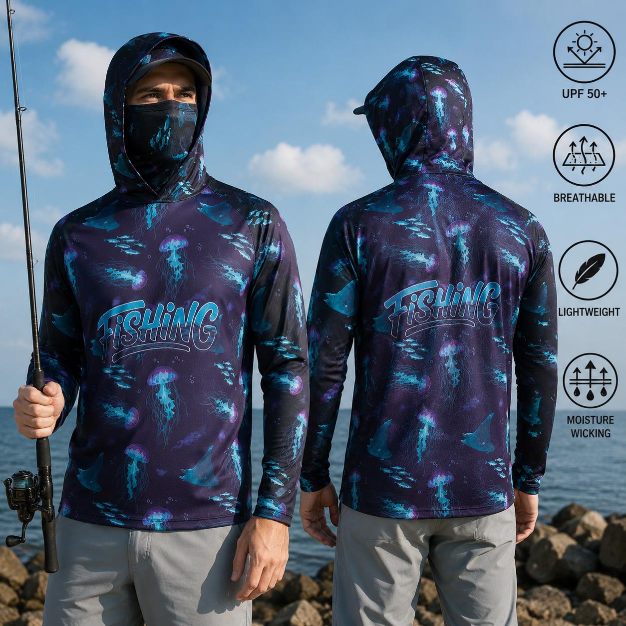 釣り用シャツ フード付き メンズ 釣り服 長袖 アウトドア  - Fishing Hoodie のレビューと価格