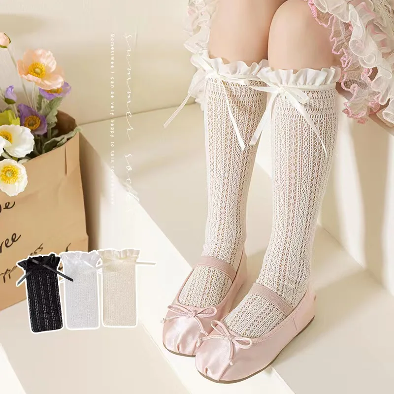女の子ロングチューブレースストッキング甘い弓柄メッシュ靴下女 - Fishing Socks のレビューと価格