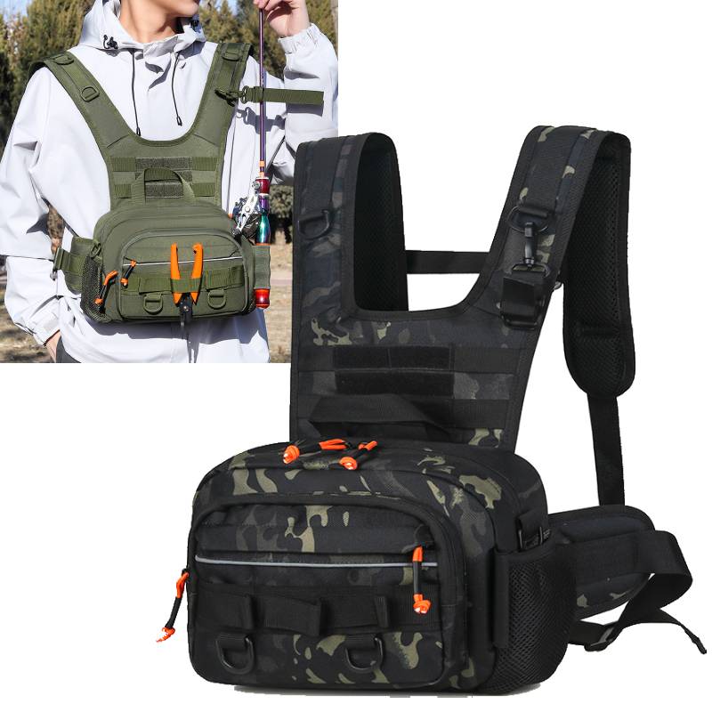 男性チェストバッグ戦術的な釣りバックパックロッドホルダー付き - Fishing Vest のレビューと価格